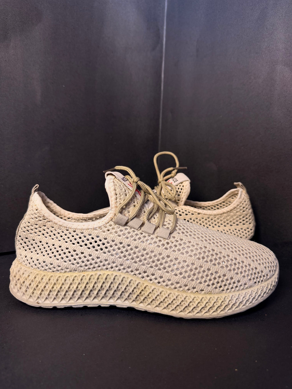 Beige Mesh Lattice-Sole Sneaker
