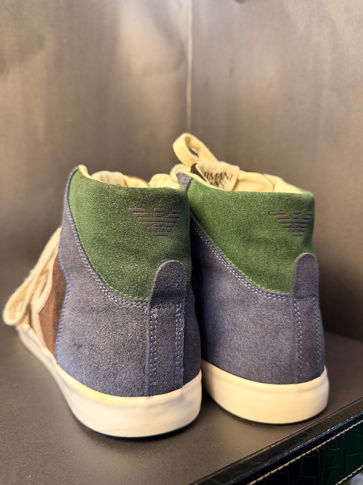 Brown Grey and Green Suede High-Top Sneaker(Armani Jeans)