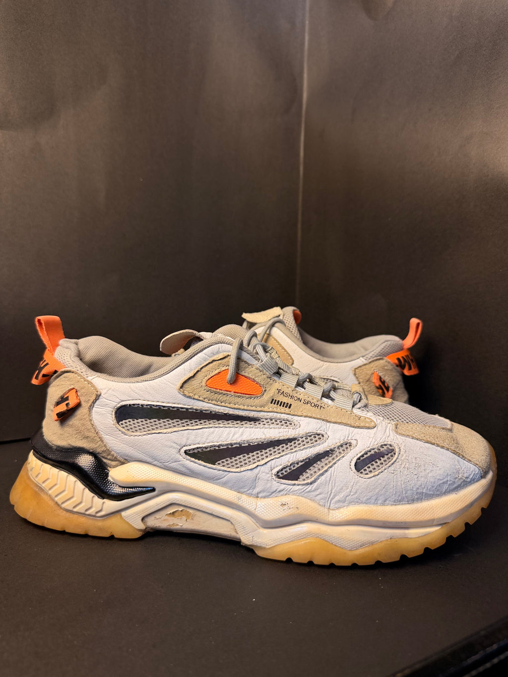 White Beige and Orange Chunky Trail Sneaker