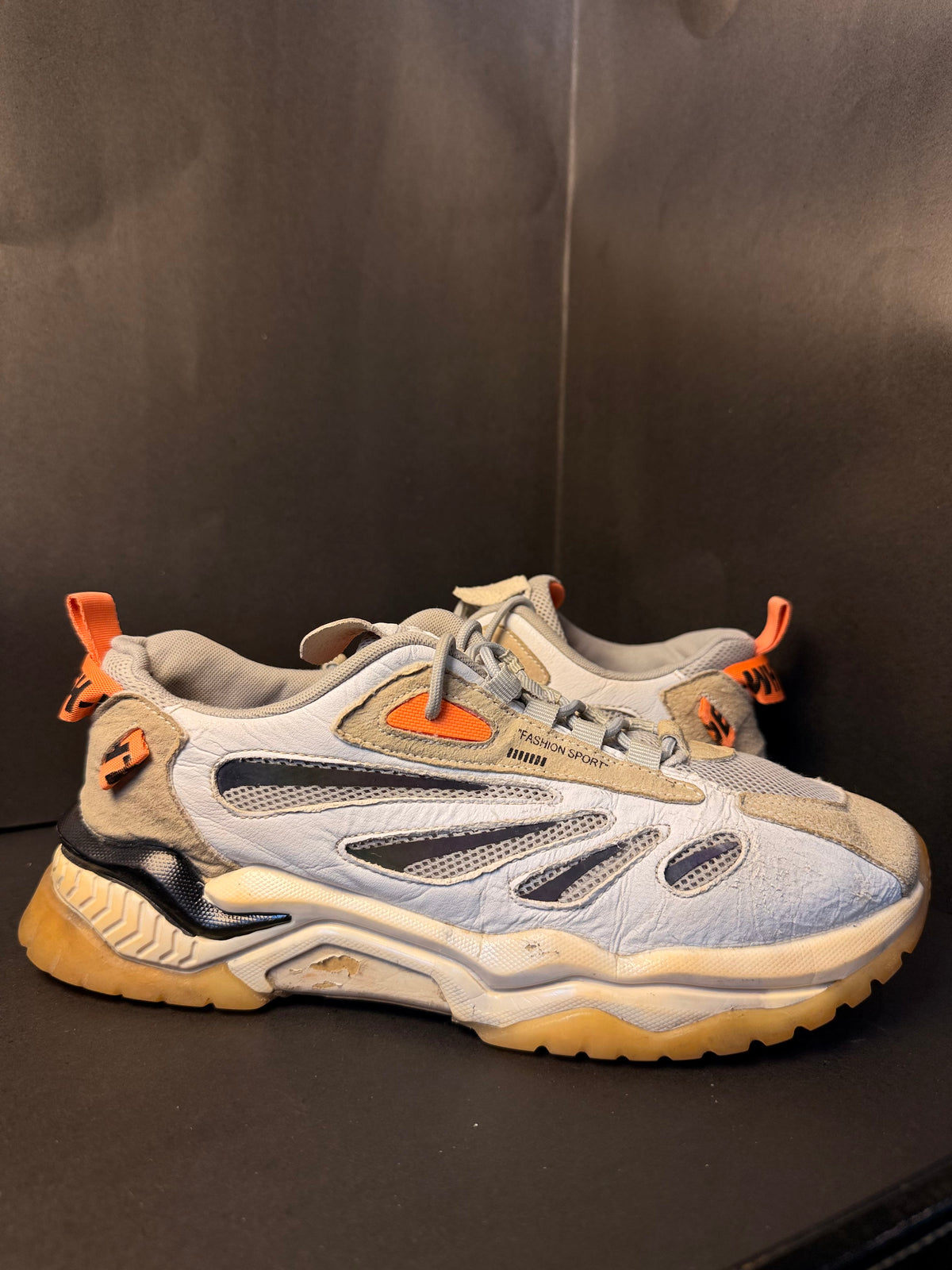 White Beige and Orange Chunky Trail Sneaker