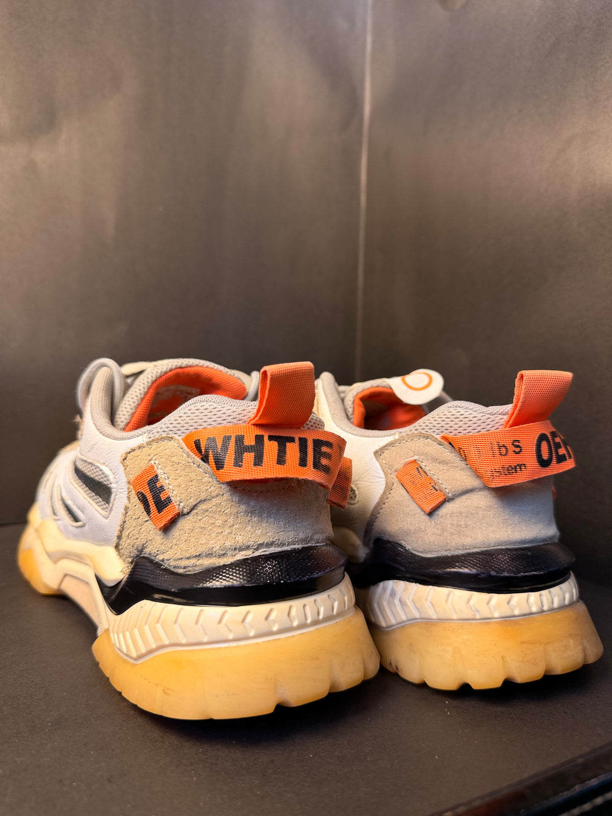 White Beige and Orange Chunky Trail Sneaker