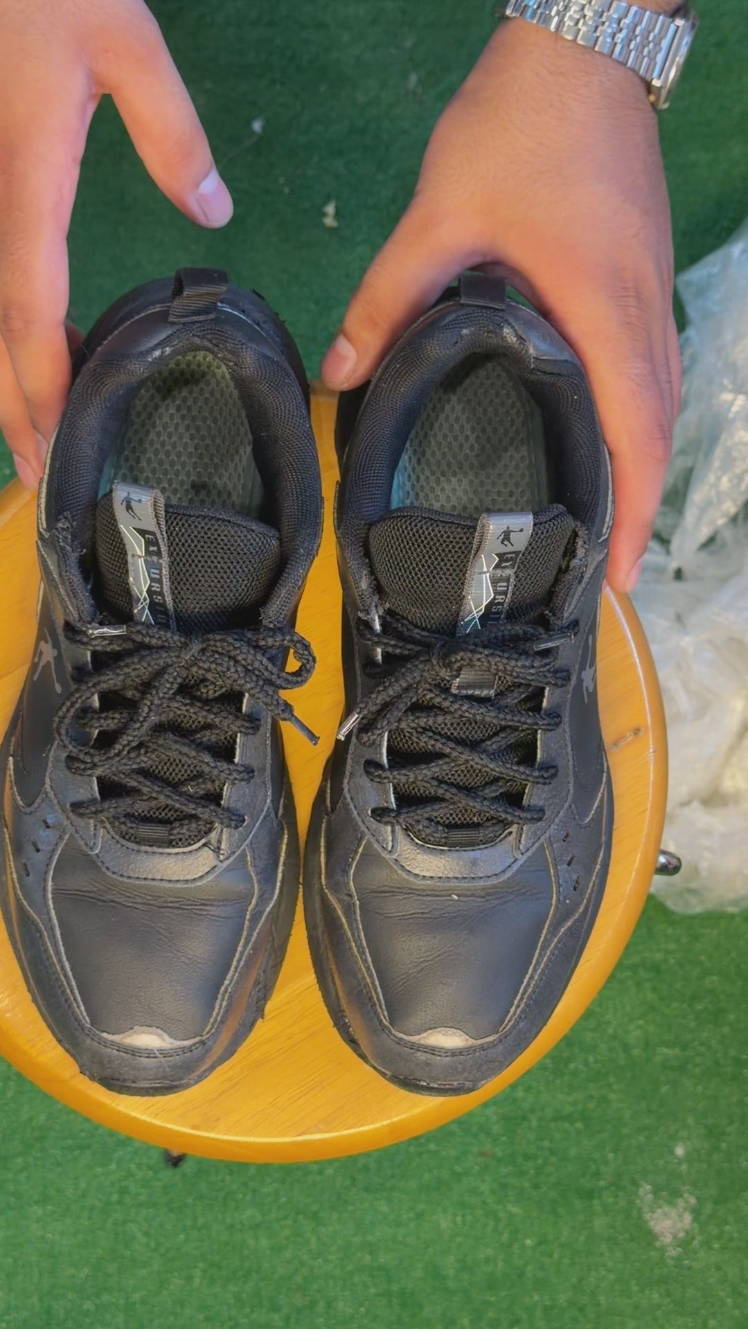 Black Leather Basketball-Style Sneaker(Jordan)