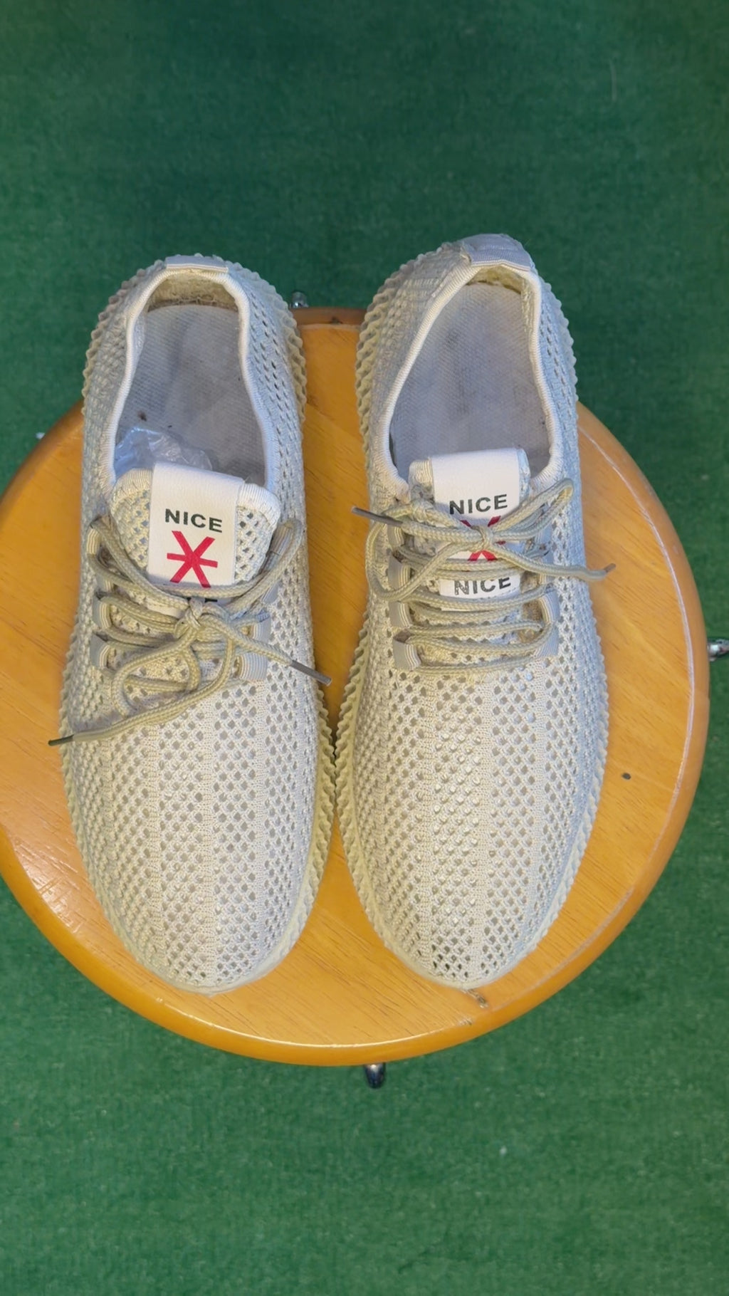 Beige Mesh Lattice-Sole Sneaker
