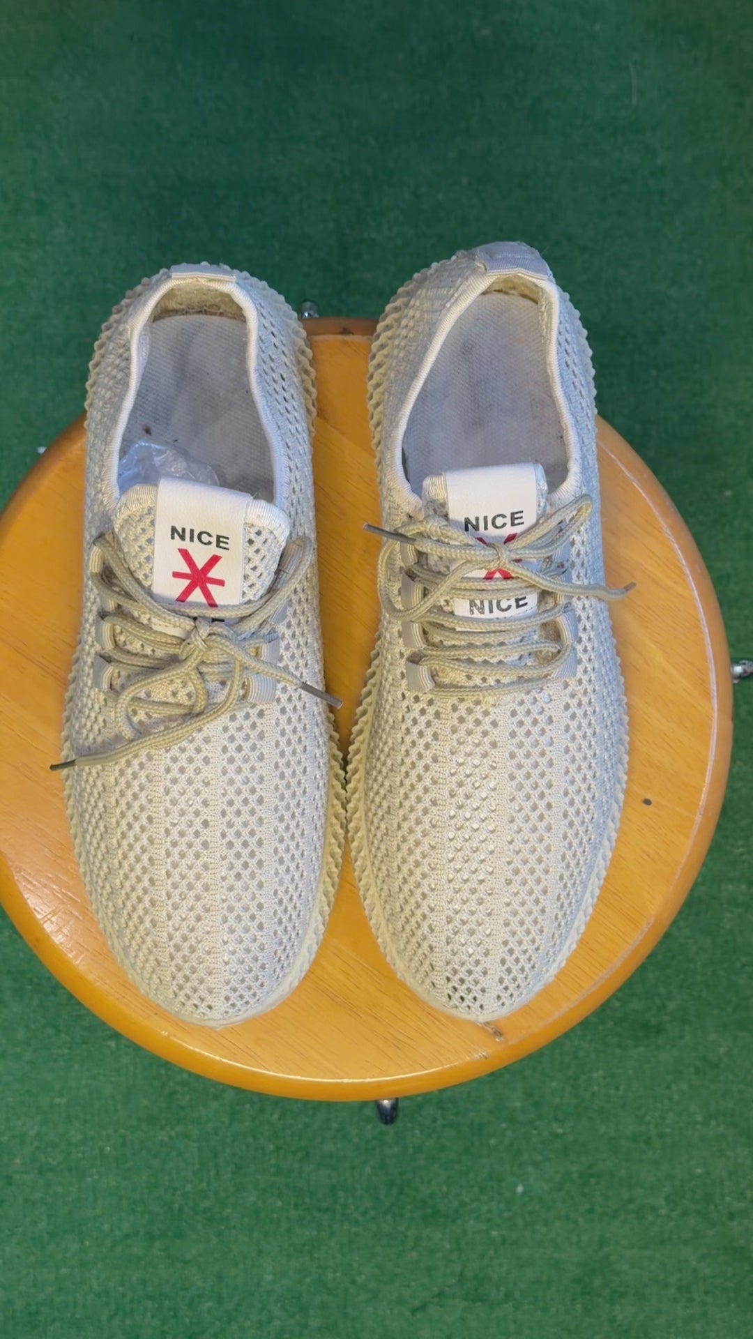 Beige Mesh Lattice-Sole Sneaker