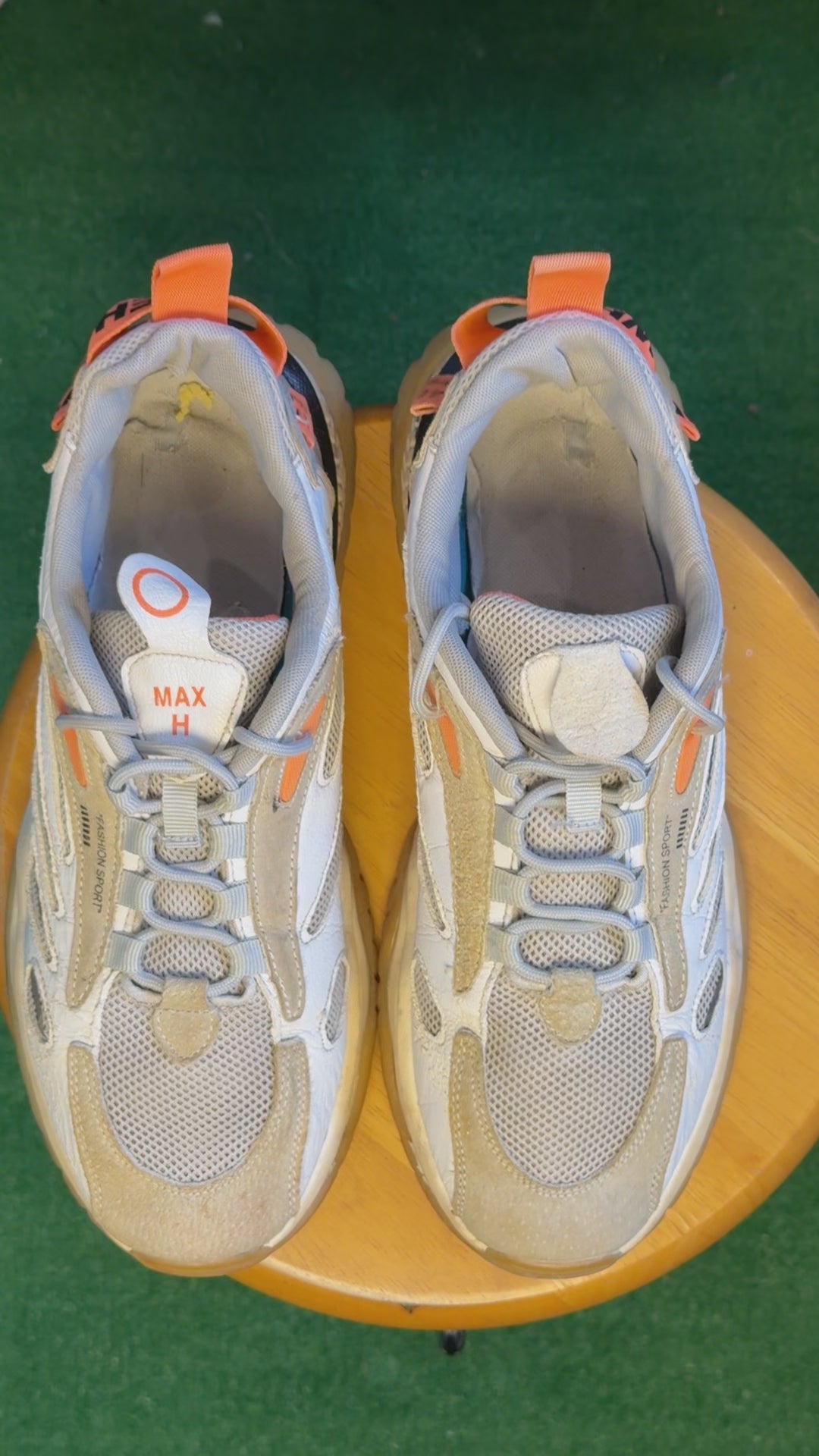 White Beige and Orange Chunky Trail Sneaker